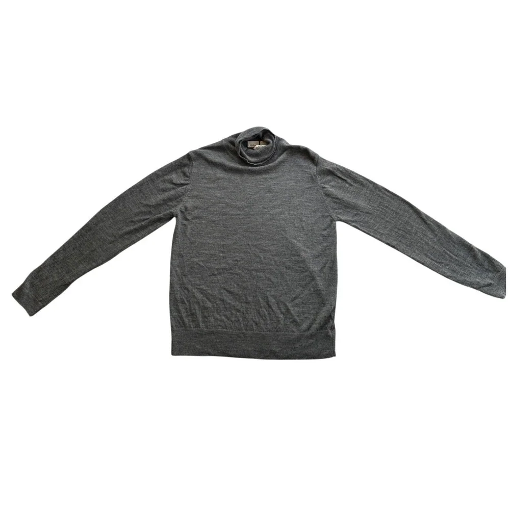 LL Bean Turtleneck Sweater Women Medium Grey Merino Wool Good Long Sleeve Knit